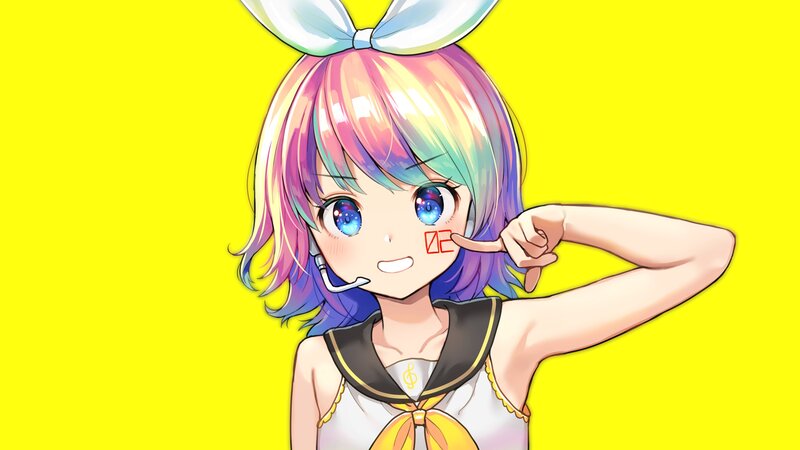 Anime Girl with Rainbow Hair — Yellow, Playful