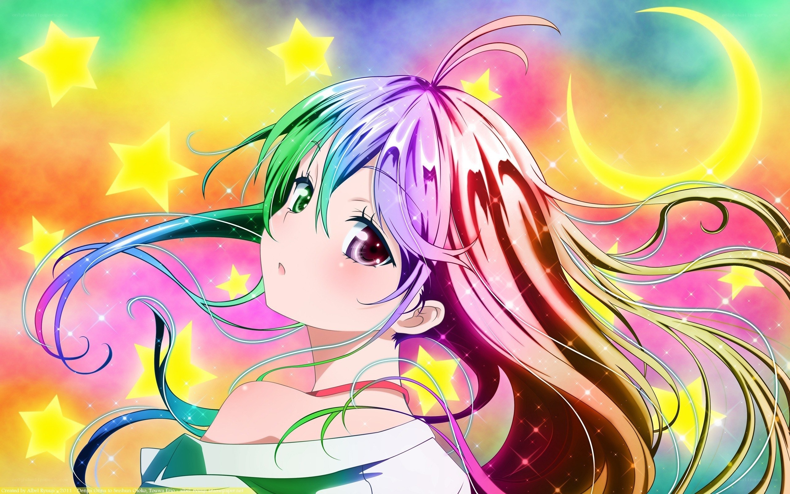 anime girl with rainbow hair