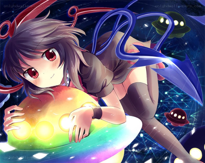 anime girl with rainbow object