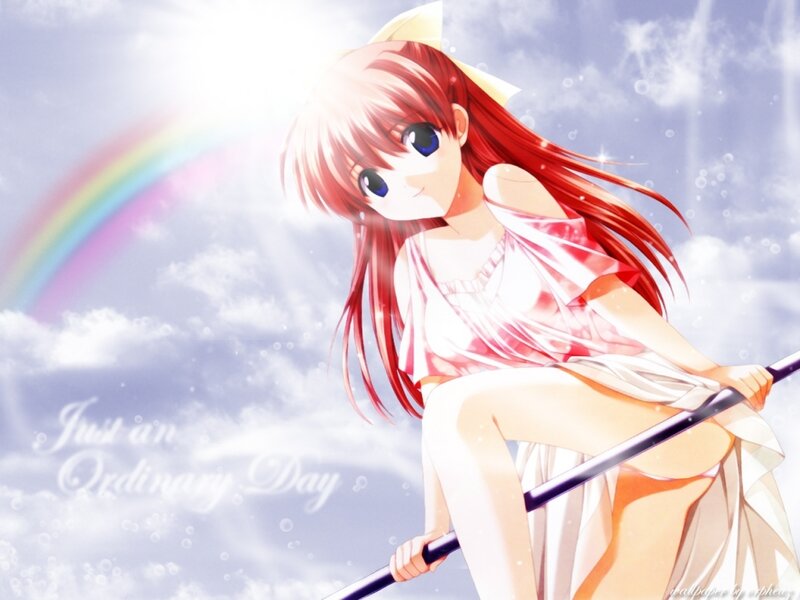 Anime girl with rainbow sky