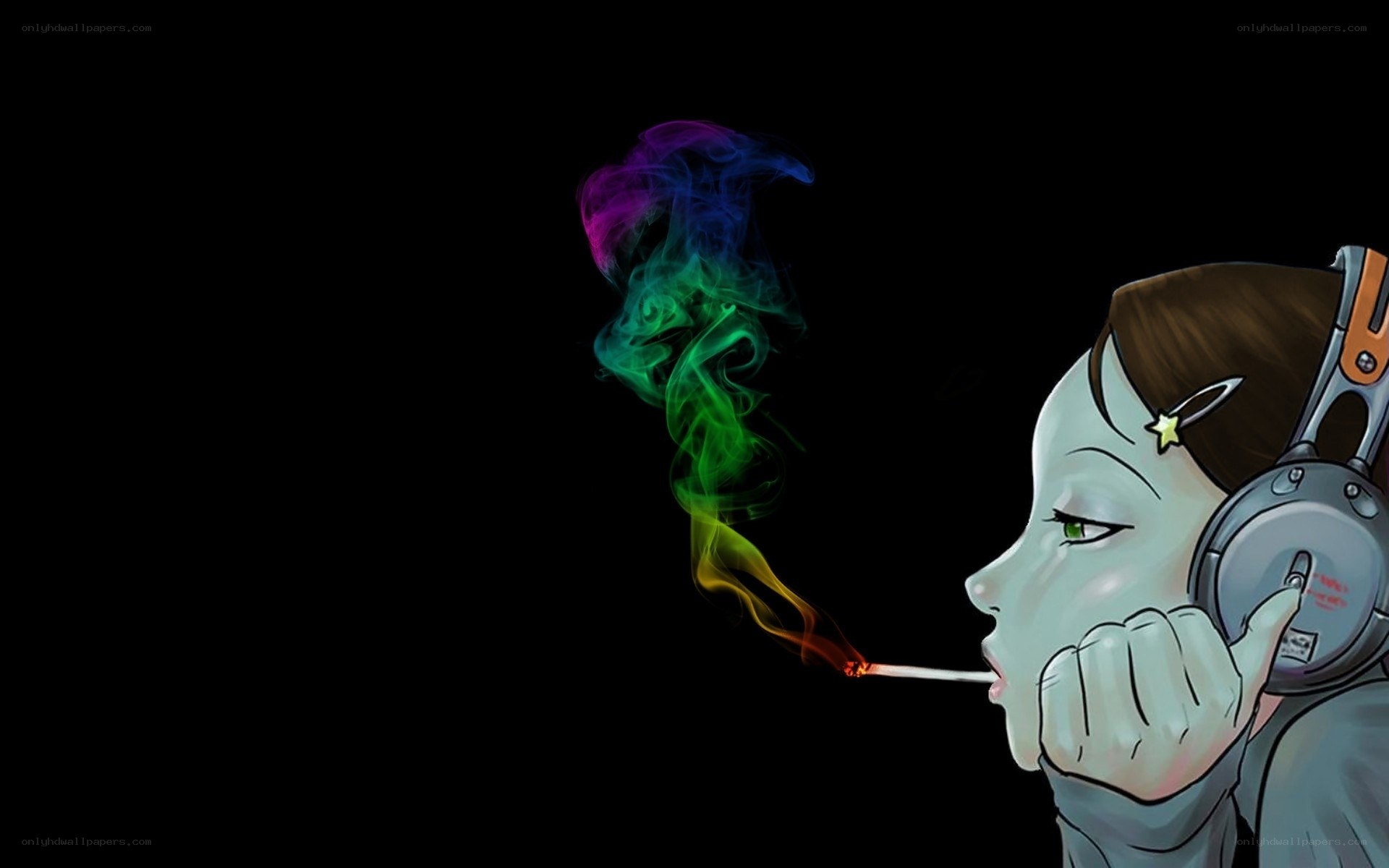 anime girl with rainbow smoke