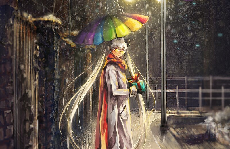Anime girl with rainbow umbrella