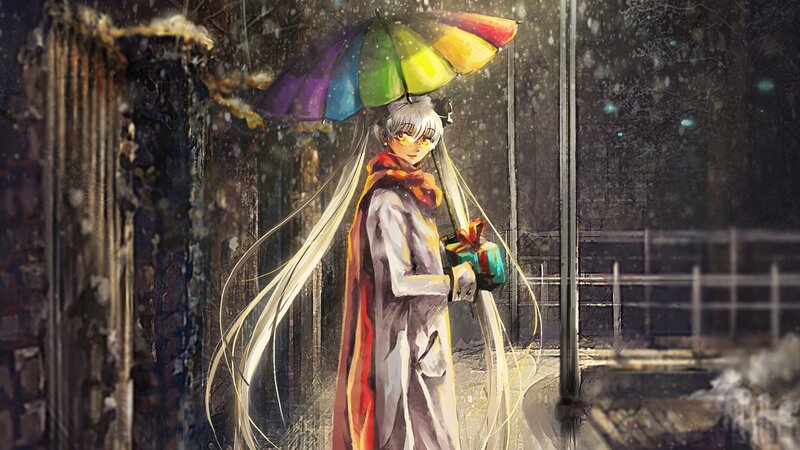 Anime girl with rainbow umbrella