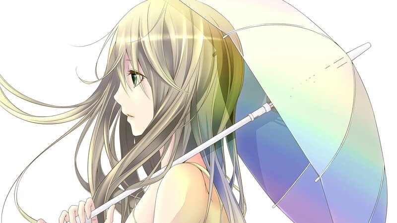 anime girl with rainbow umbrella