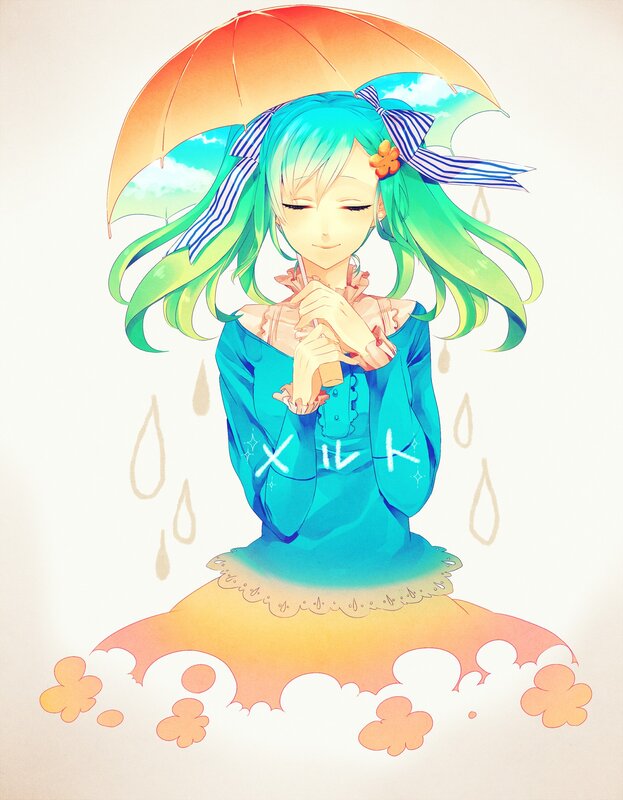 anime girl with rainbow umbrella