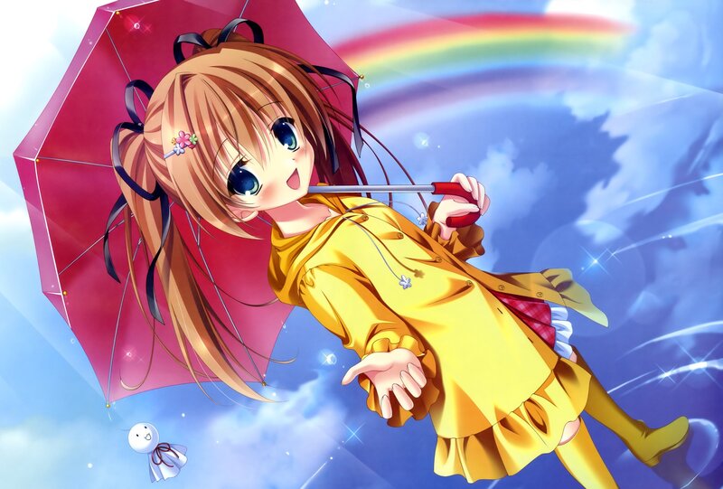 Anime girl with rainbow umbrella