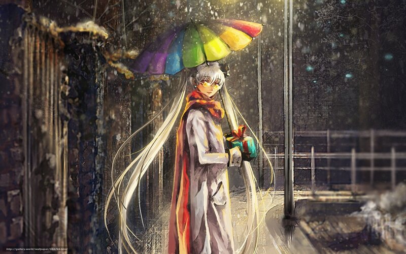 Anime girl with rainbow umbrella
