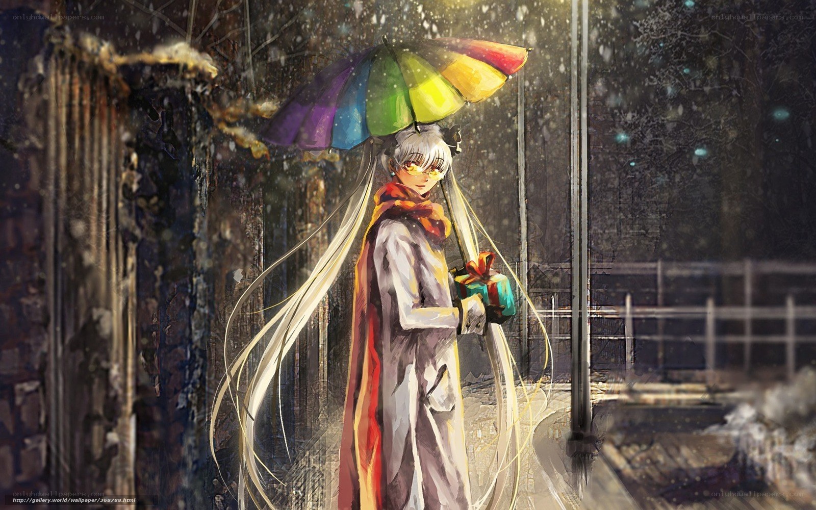 Anime girl with rainbow umbrella