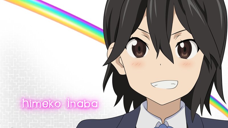Anime Girl with Rainbow — White, Cheerful