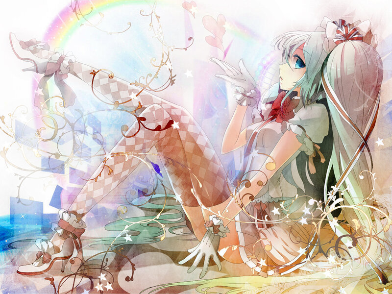 Anime Girl with Rainbow — White, Dreamy