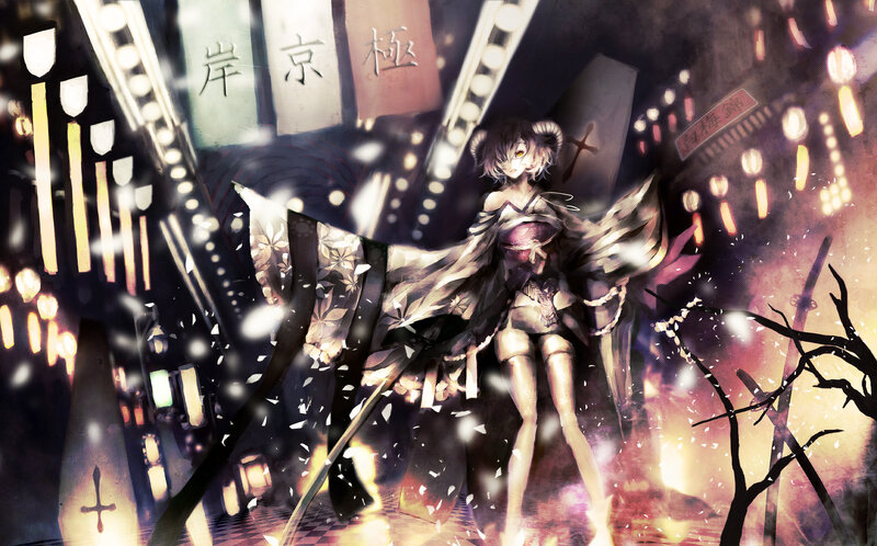Anime Girl with Ram Horns — Black