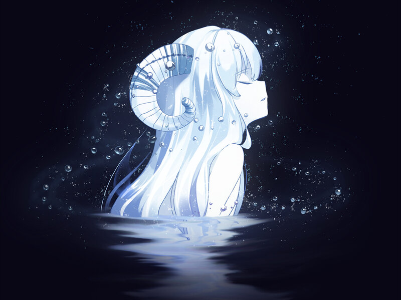 Anime Girl with Ram Horns — Blue