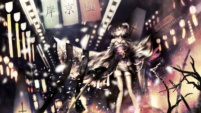 Anime Girl with Ram Horns — Purple, Dramatic, Night, Digital Art, Snow