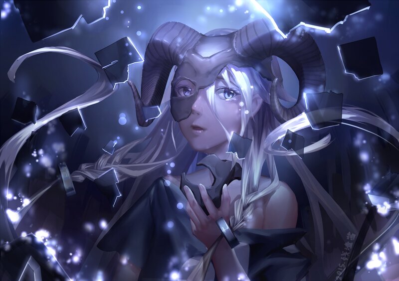 Anime Girl with Ram Horns — Purple, Dramatic
