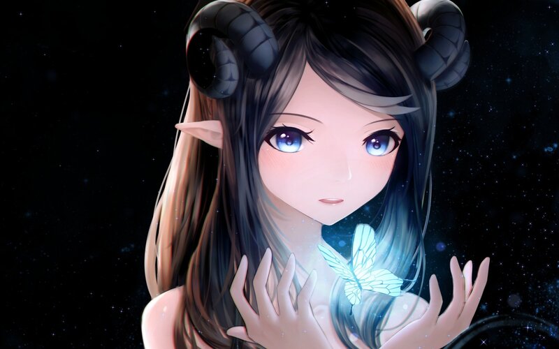anime girl with ram horns