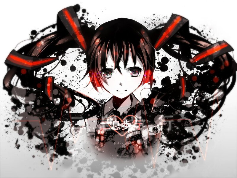 anime girl with red accents