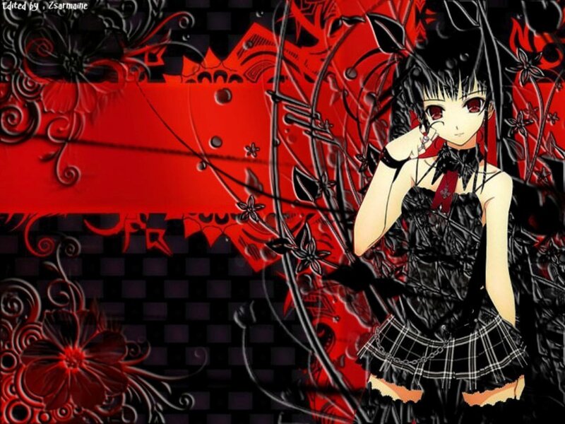 anime girl with red and black background