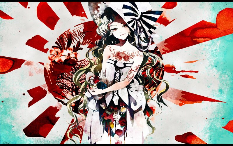 anime girl with red and white background