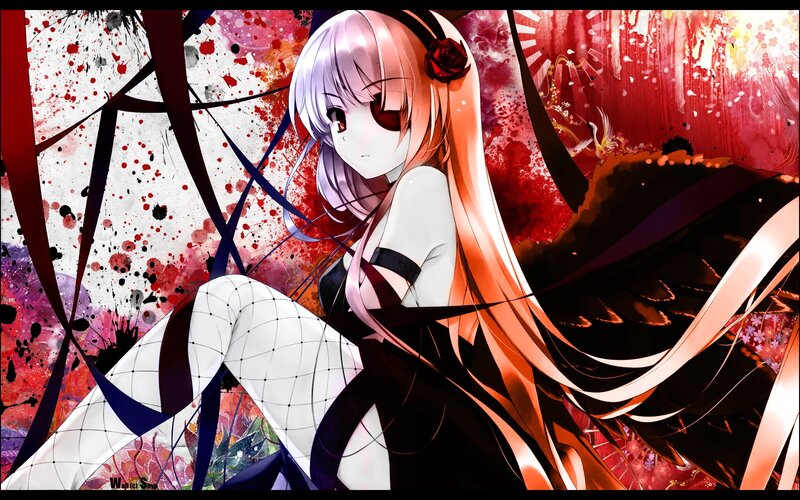 anime girl with red and white background