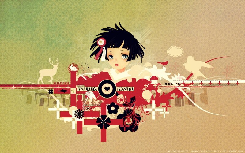 Anime girl with red and white collage