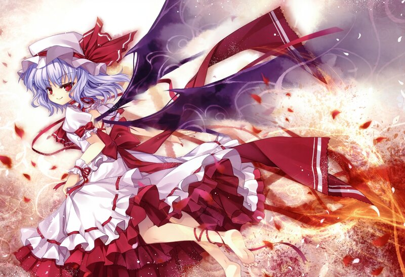 anime girl with red and white dress