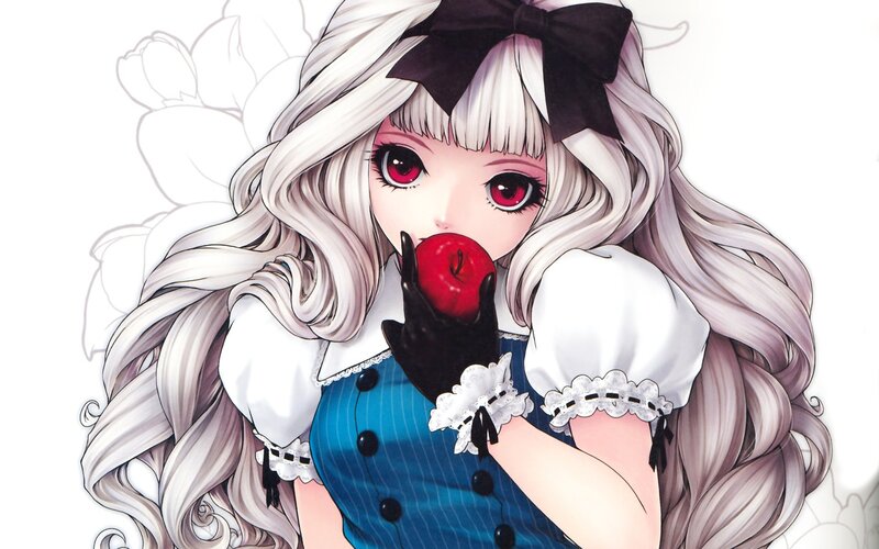 anime girl with red apple