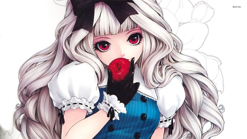 anime girl with red apple