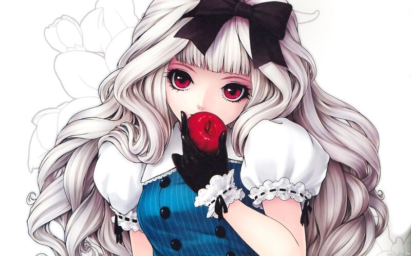 anime girl with red apple
