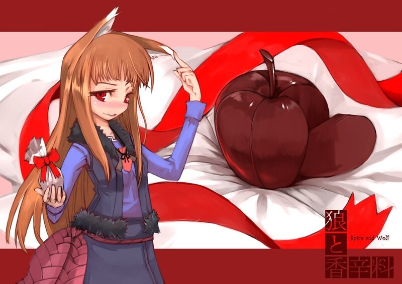 Anime girl with red apple