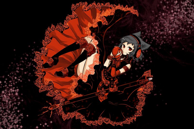 Anime Girl with Red Apple — Black