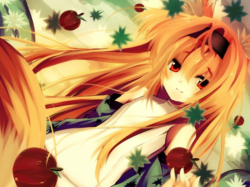 Anime Girl with Red Apples — Orange