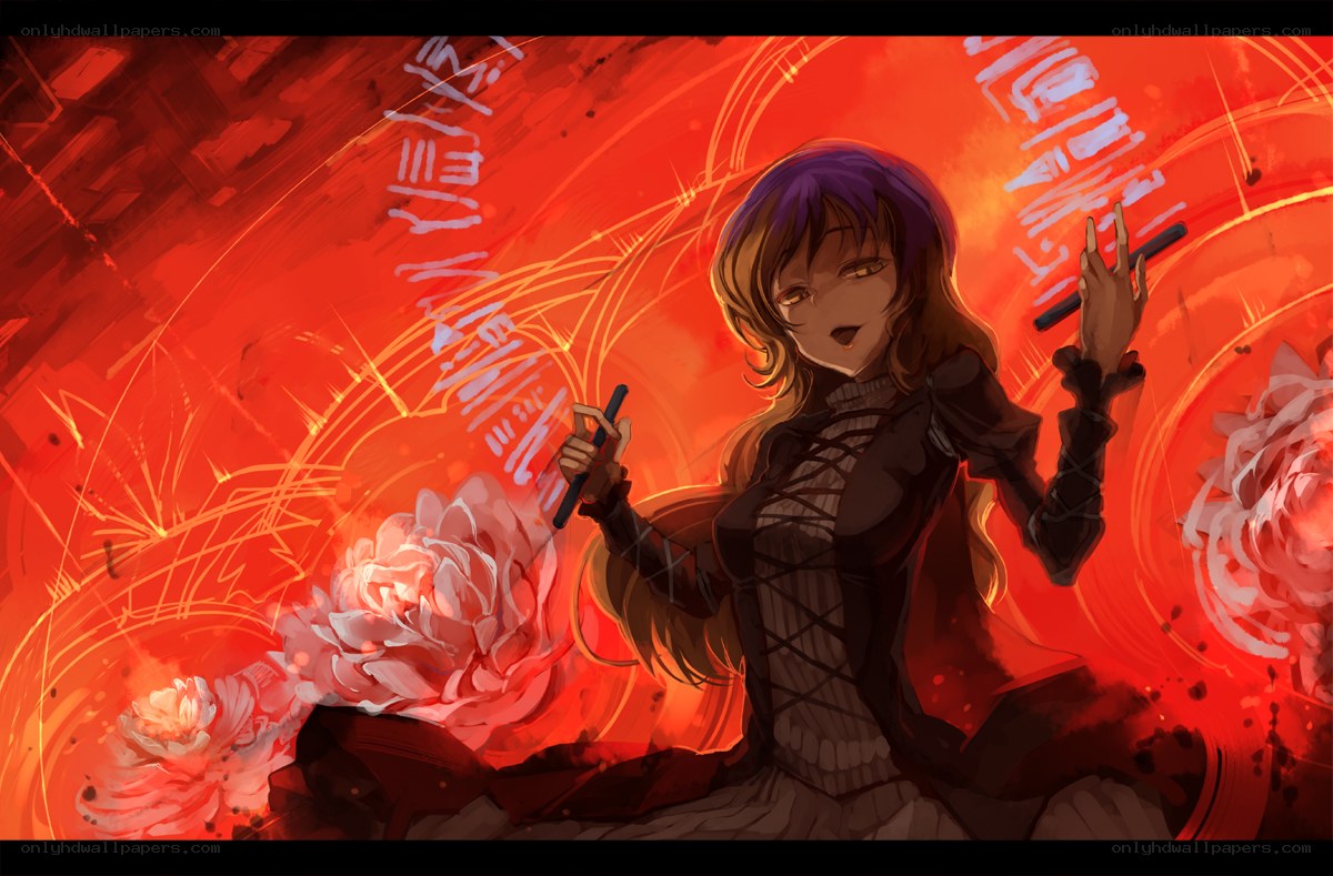 anime girl with red background