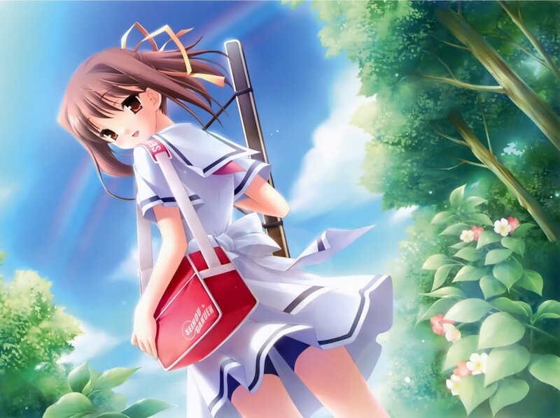 Anime Girl with Red Bag — Blue, Serene