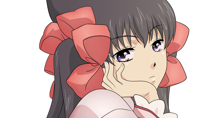 anime girl with red bow