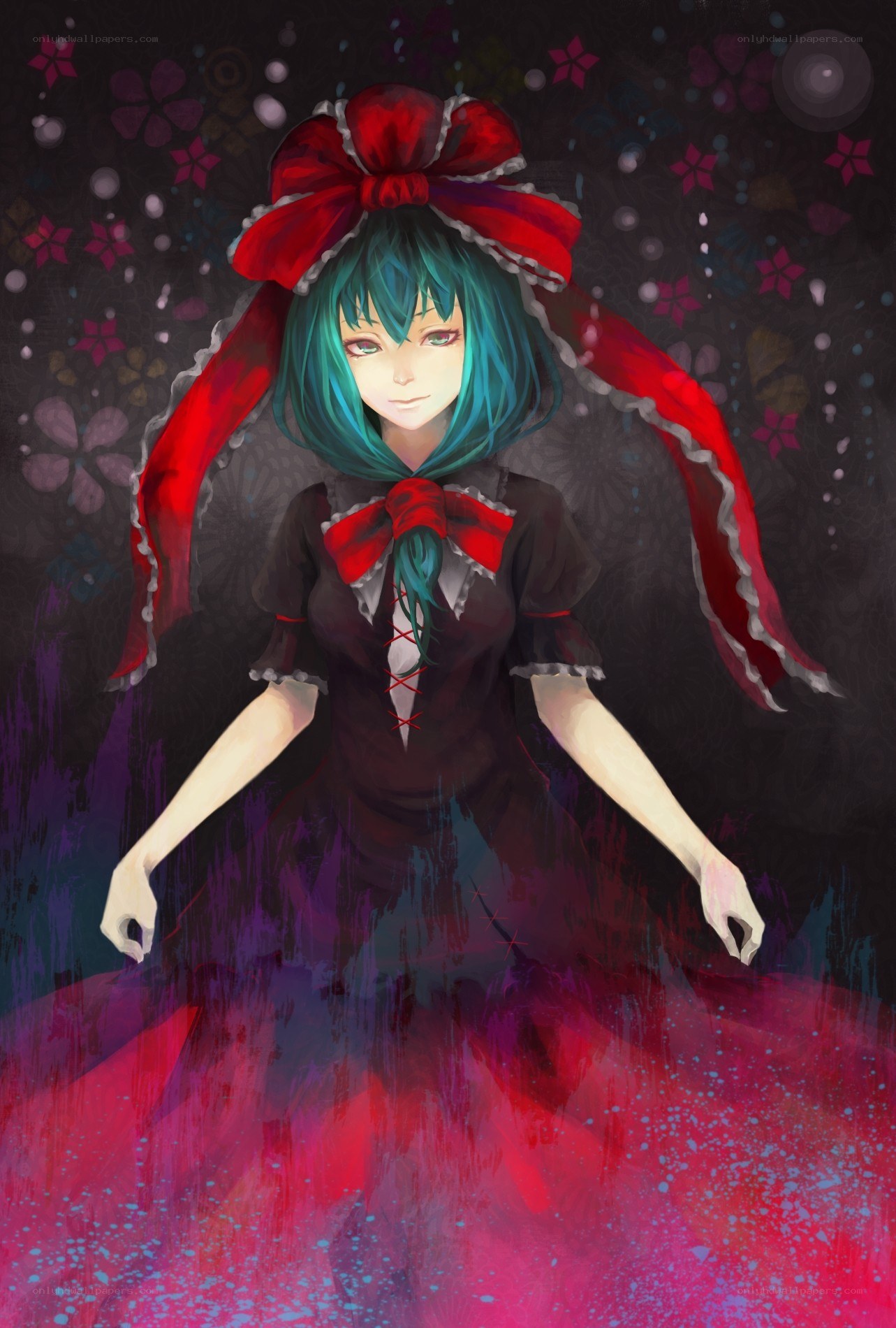 anime girl with red bow