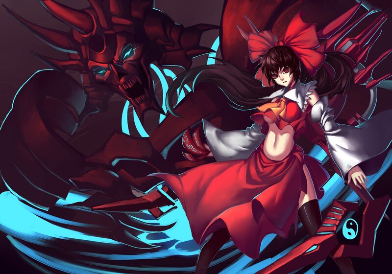 Anime girl with red bow and demon