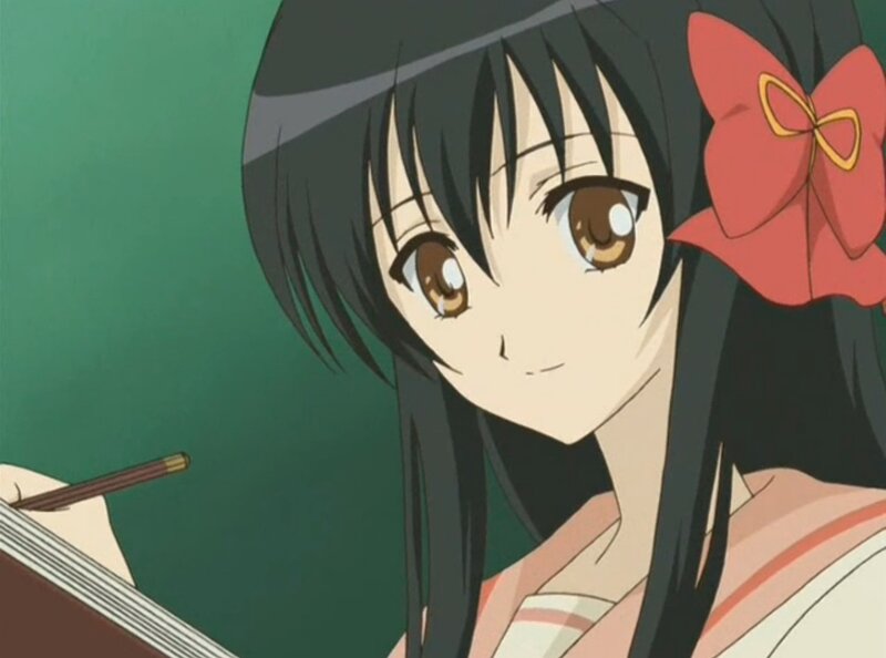 Anime Girl with Red Bow — Black, Calm