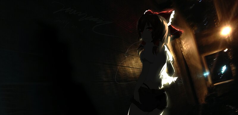 Anime Girl with Red Bow — Black, Dramatic