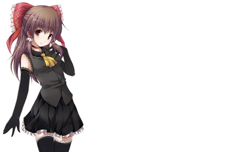 Anime Girl with Red Bow — Black, Neutral, Black Dress