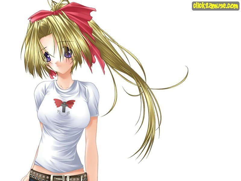 Anime Girl with Red Bow — Blonde