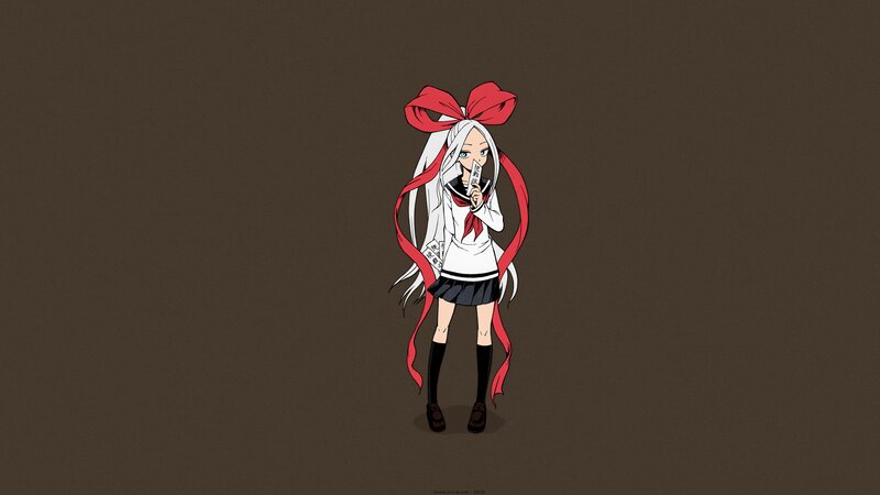 Anime Girl with Red Bow — Brown, Neutral