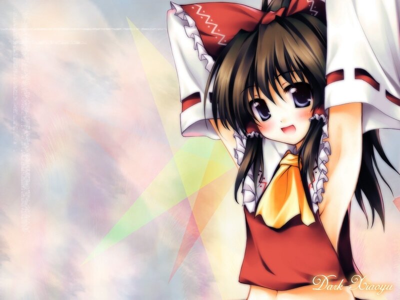 Anime Girl with Red Bow — Cheerful, Red Bow