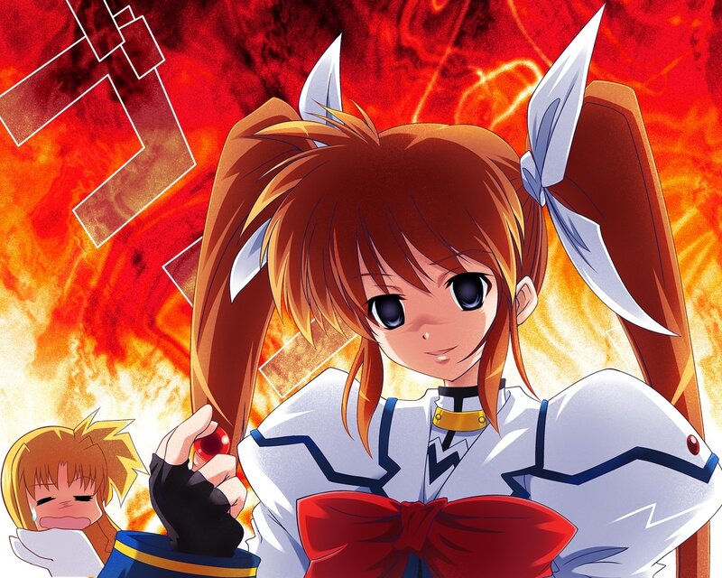 Anime Girl with Red Bow — Dramatic, Fire