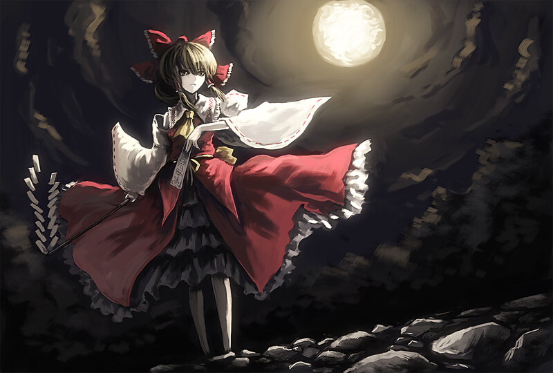 Anime Girl with Red Bow — Dramatic, Night