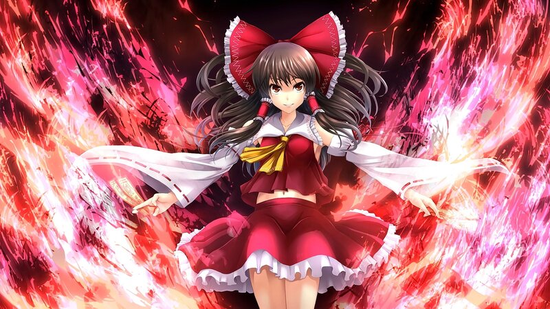 Anime Girl with Red Bow — Dramatic, Red Dress, Fire