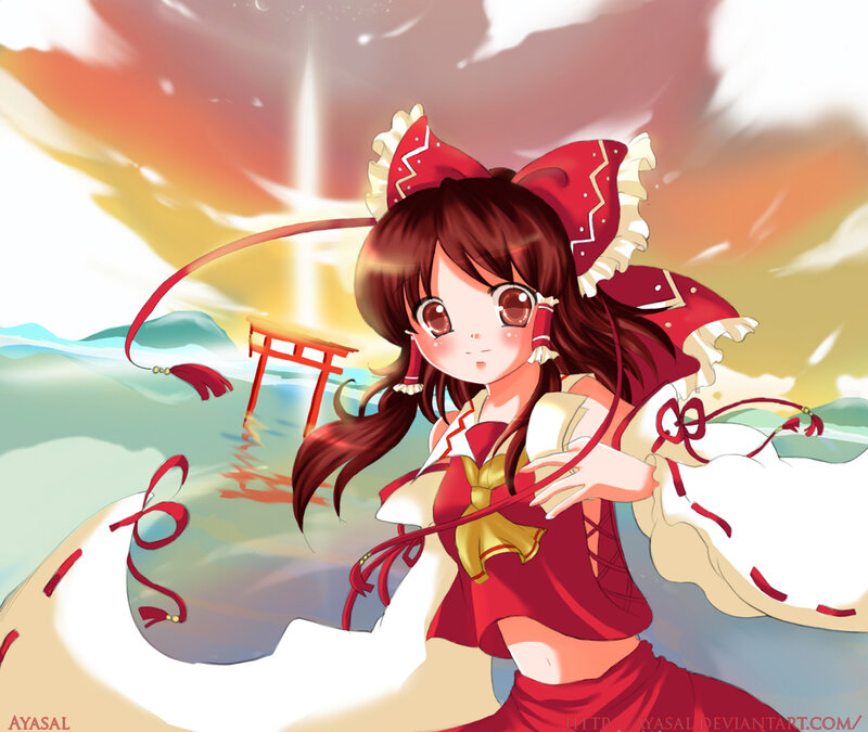 Anime Girl with Red Bow — Dramatic, Sunset, Digital Art