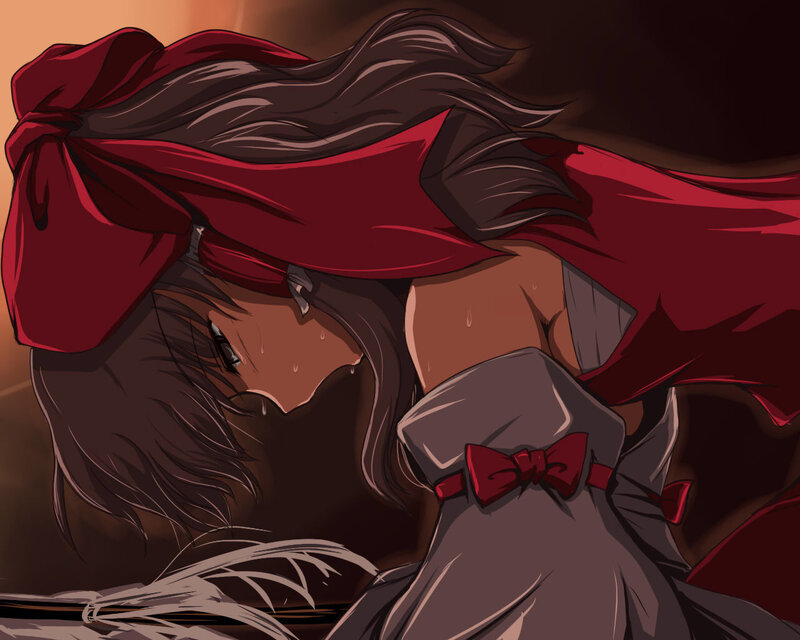Anime Girl with Red Bow — Dramatic, Sunset