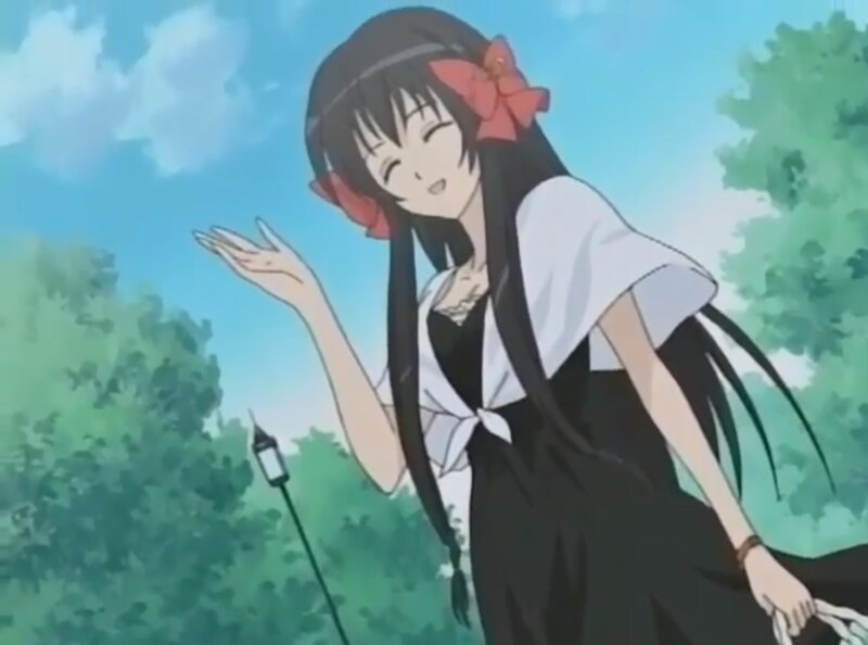 Anime Girl with Red Bow — Green