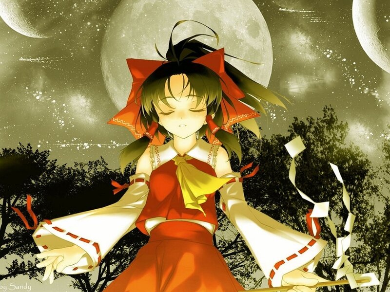 Anime Girl with Red Bow — Serene, Night