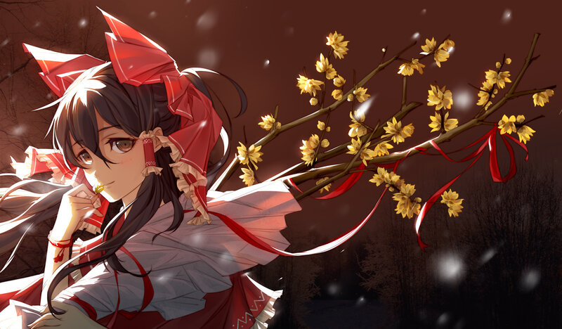 Anime Girl with Red Bow — Serene, Winter